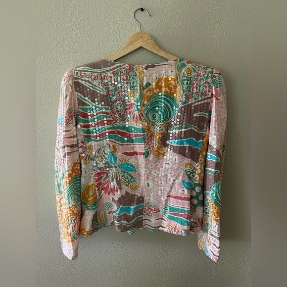 Rickie Freeman for Teri Jon Nites Vintage 80s Silk Sequin Blazer Size 14 FLAWED - Picture 9 of 9